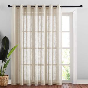 NICETOWN Extra Wide Faux Linen Sheer Curtain - 100" Wide, Grommet Top Vertical Semi Sheer Privacy with Light Filter Drape for Patio/Porch Decor (84 inch Long, Taupe, 1 Panel)