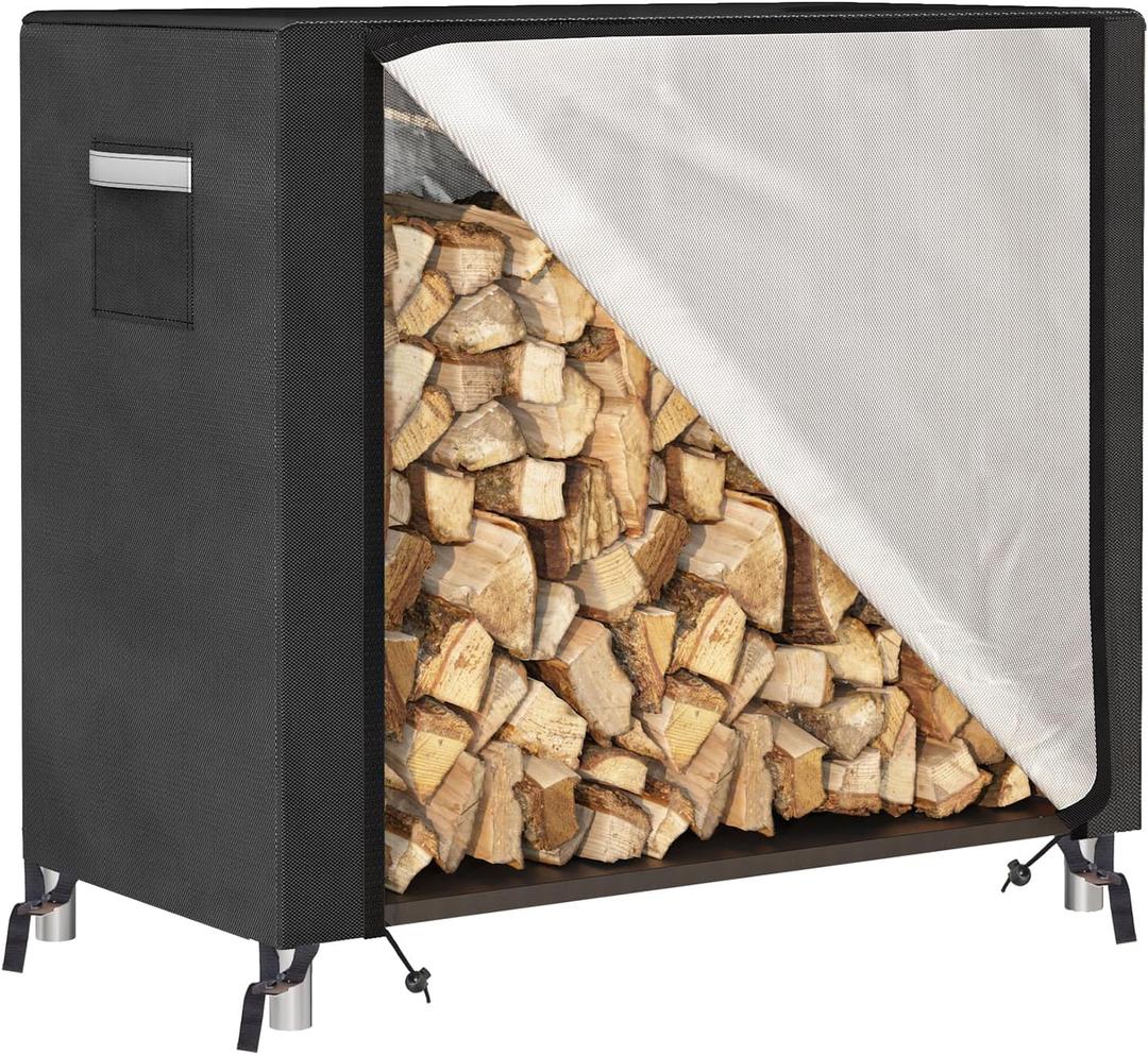 Fixwal 4ft Waterproof Firewood Cover, Heavy Duty Oxford Outdoor Storage Wood Rack Cover with Buckle (Log Rack Not Included) 22x48x45
