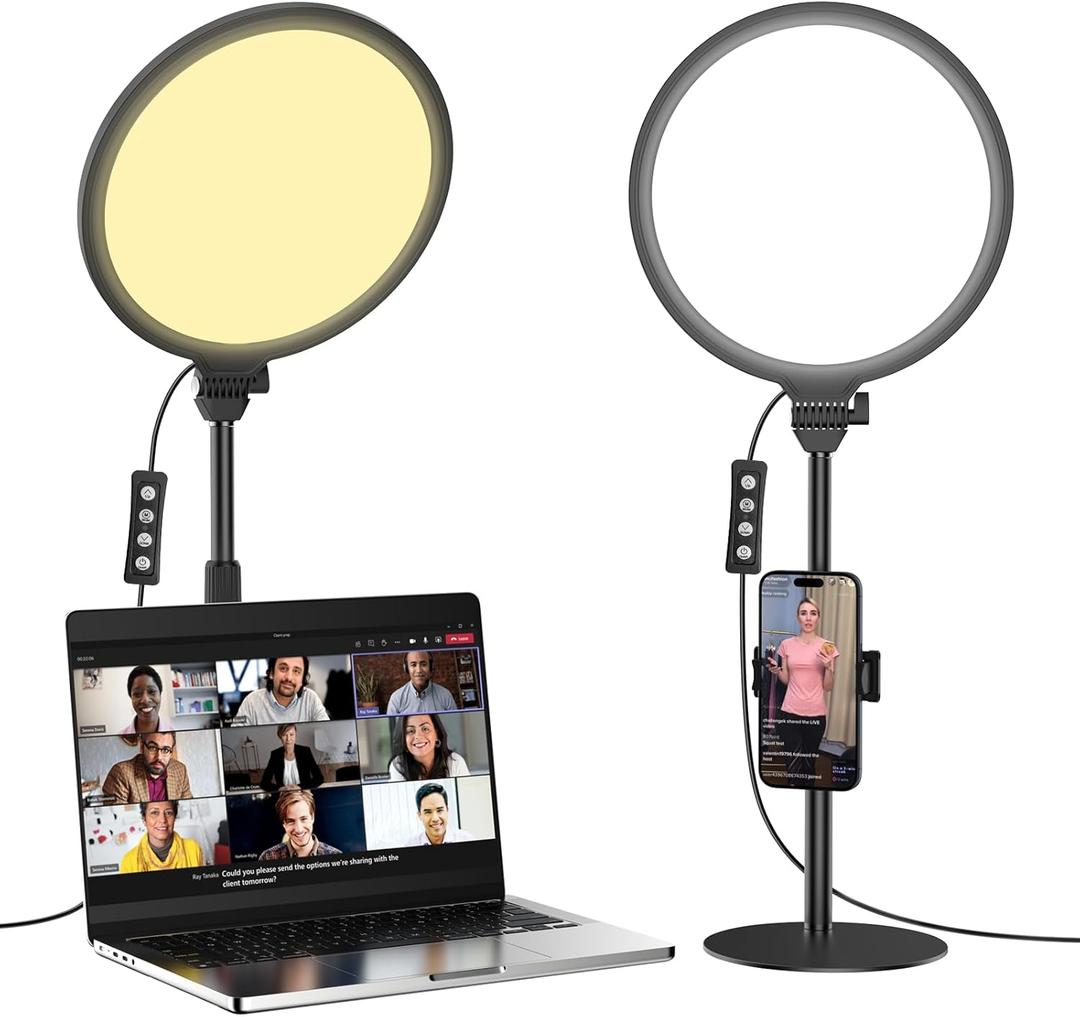 10.5in LED Desk Ring Light, Video Conference Lighting for Zoom Meeting/Video Calls, Live Stream, Home Office, Computer Lighting for Webcam, Online Classes, Professional Streaming