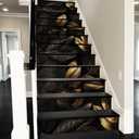 REDAMANCY Modern Dark Black/Gold/Grey Leaves Abstract Peel and Stick Vinyl Stair Riser Decals Staircase Tile Stickers Decor Modern Marble Decoration Self-Adhesive(14 Pcs) (Stad-024)