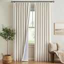 Pinch Pleated Curtains 100% Blackout Linen Curtains, Natural Memory Trained Thermal Insulated Room Darkening Window Pleat Drapes with Hooks, 2 Panels Natural, 40"W x 84"L (Pack of 2)