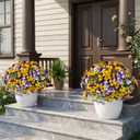 2 x 16 Pcs Artificial Pansy Flowers for Outdoor Faux Silk Spring Flowers for Outside, UV Resistant Realistic Pansies for Window, Front Door, Porch and Home Decor (16, Purple, Yellow, White, Light Purple)