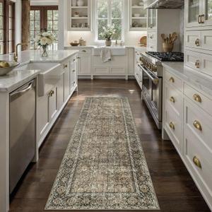 Brown Runner Rug 2x6 Vintage Area Carpet Hallway Long Indoor Kitchen Washable Living Room Low Pile Traditional Distressed Retro Accent Throw Rug Non Slip Laundry Bathroom Office Dining Room