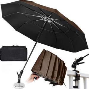 New 60" Folding Magnetic Umbrella,Designed for Outdoor Work,600lb Strong Suction Hvac Umbrella With Magnetic Base & Clamp,2-in-1 Sun & Rain Protection,180 Adjustable,Portable for HVAC (Brown)