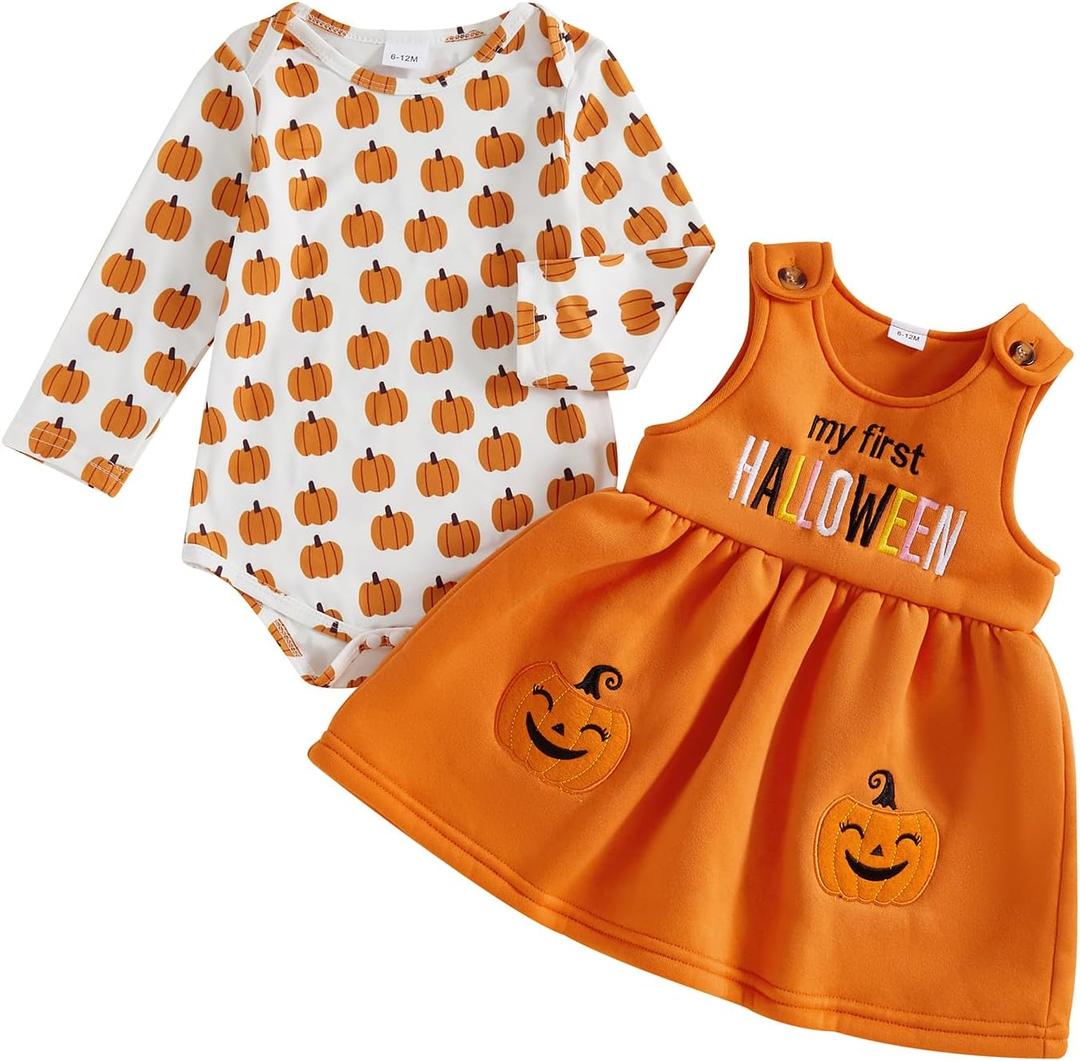 St Patricks Day Baby Girl Outfit Newborn St Pattys Day Onesie and Overalls Skirt Dress Outfits Cute Clothes (12-18 Months, My First Halloween Fleece Orange)