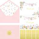 Thboxes 50 Pack Pink Baby Shower Thank You Cards with Envelopes and Stickers for Girl, Thank You Notes with Envelopes Set Bulk, Blank Greeting Cards for Birthday Baby Shower Party