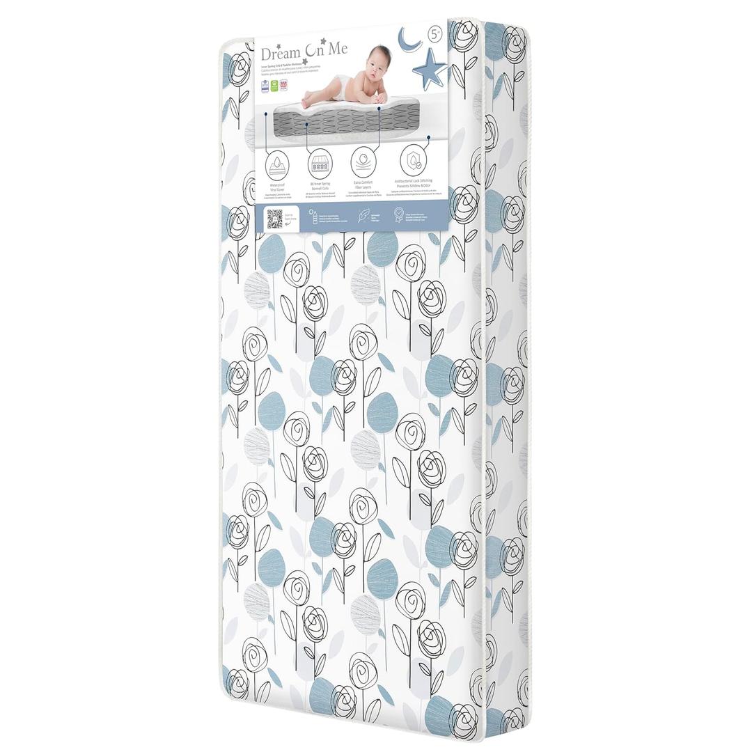 Dream On Me Nap Nest Crib and Toddler Mattress, Dual-Sided - Infants & Toddlers, Waterproof 5 Mattress with 88 Interwoven Coils, 75% Recycled Fiber, GREENGUARD Gold & BSA Certified Teal Flowers