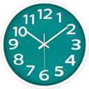 12 Inch Modern Wall Clock Silent Non-Ticking Battery Operated 3D Numbers Bright Color Dial Face Wall Clock for Home/Office Decor, Cyan