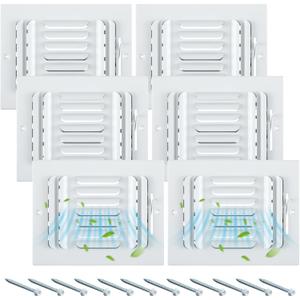 6 Pcs 8 x 4 Inch Interior Size Air Ceiling Vent Covers White 3 Way Sidewall Wall Ceiling Register Air Conditioner Vent Cover Solid Steel HVAC Cover for Home, Bathroom, Office, Toilet