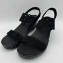 Skechers Womens Black Wedge Sandals With Beaded Straps Size 7