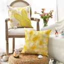 AVOIN colorlife Happy Easter Hunny Bunny Yellow Throw Pillow Covers, 18 x 18 Inch Bless Our Home Flowers Cushion Case Decoration for Sofa Couch Set of 4