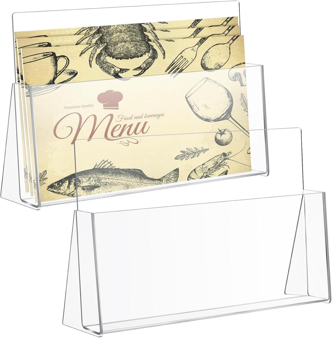 2 Pack Acrylic Brochure Holder Display Stand 11 Inch Wide Pamphlet Organizer Flyer Literature Clear Plastic Countertop Holder for Magazine Pamphlets Booklets Menus Offices Desk Classroom