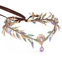 MOSTORY Handmade Flower Elf Crown - Woodland Fairy Headpiece Elven Floral Tiara Forest Circlet for Women Girls Renaissance Halloween Cosplay Party Green Purple