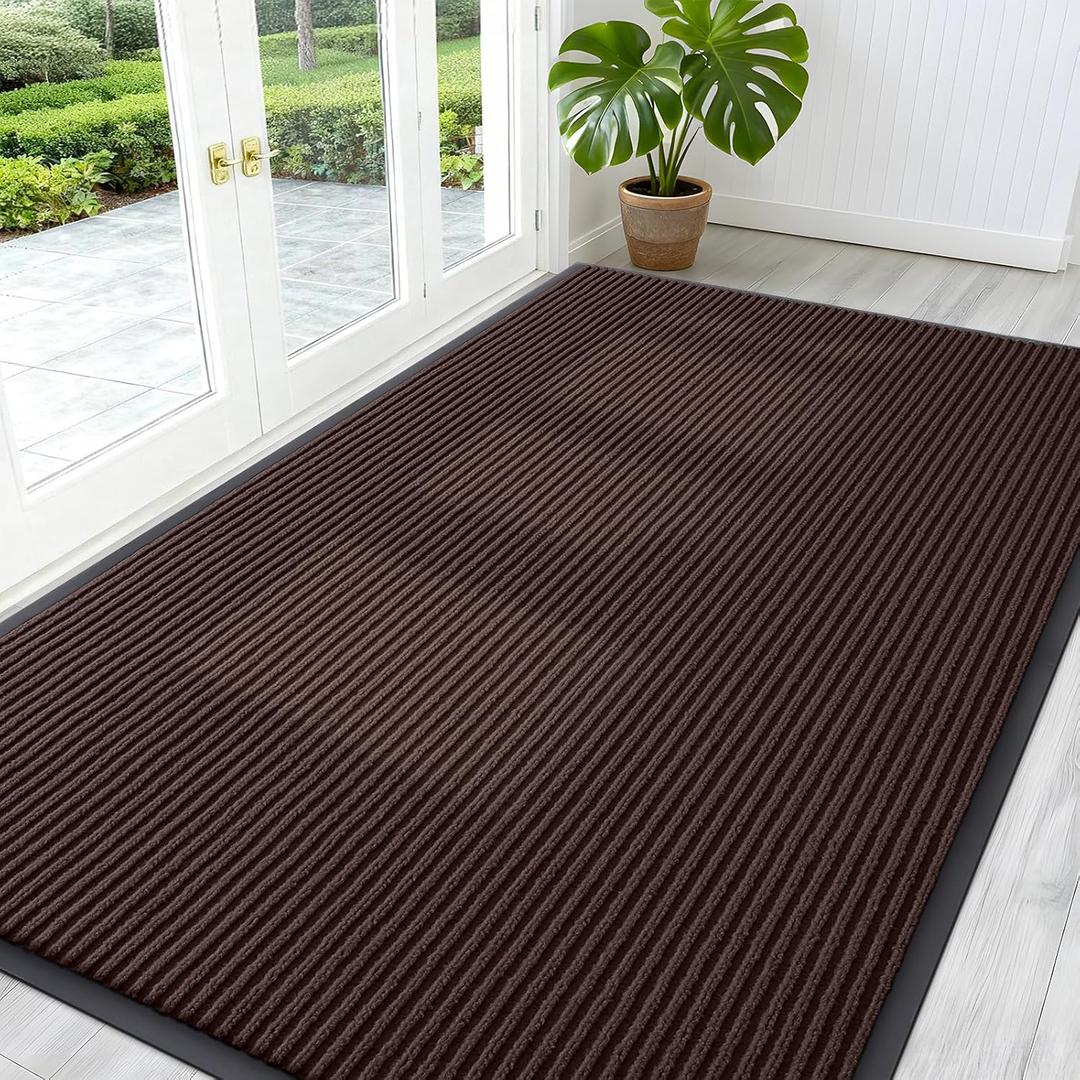OLANLY Front Door Mat, Waterproof Heavy-Duty Indoor Outdoor Doormat Brown, Absorbent, Stain and Fade Resistant, Non-Slip Backing, Easy-Clean Welcome Floor Mat for Entryway, Patio and Porch, Size 23x35 in