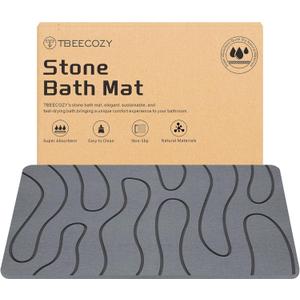 Stone Bath Mat, Diatomite Fast Drying Non Slip Stone Shower Mat, Super Absorbent for Bathroom & Kitchen, Multi-Use as Pet Mat, Easy to Clean 16"x24", Gray