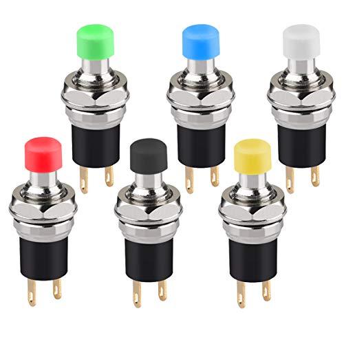 DIYhz 6Pcs Self-Locking SPST Latching Type Dash ON/Off Push Button Switch AC 250V/3A 6 Colors