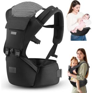 VYPERX 6-in-1 Ways Baby Carrier with Hip Seat and Lumbar Support, Newborn to Toddler, 0-36 Month, 7-33 Lb, Ergonomic All Positions Kids Carrier Soft Baby Holder Carrier with Hood for All Seasons, Black