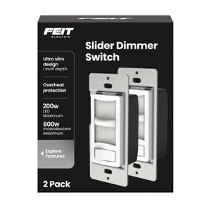 Feit Electric Slide Dimmer Switch for Dimmable LED Light Bulbs, Single Pole or 3-Way Toggle Light Switch, Wall Plate and Wire Nut Installation Included, DIM/Slide/2, 2 Pack