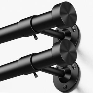 2 Pack Heavy Duty Curtain Rods 32-120 Inch, 1 Inch Adjustable Long Curtain Rods for Windows, Black Window Treatment Rod Set with Aluminum Finials, Modern Design, Black 