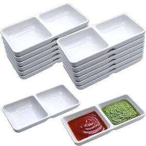 8 PCS Dual Dipping Sauce Bowls, 2-Compartment Melamine Plastic Dip Trays, Divided Sauces Dishes for Ketchup, Soy Sauce, Wasabi, BBQ, Appetizers, Perfect for Parties, Restaurants Family Gatherings