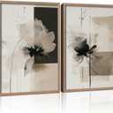2Pcs Framed Black and White Flower Abstract Wall Art Modern Neutral Canvas Prints Posters Pictures Gallery Wall Decor Living Room Bedroom Office Apartment 16X24 Inch Ready to Hang