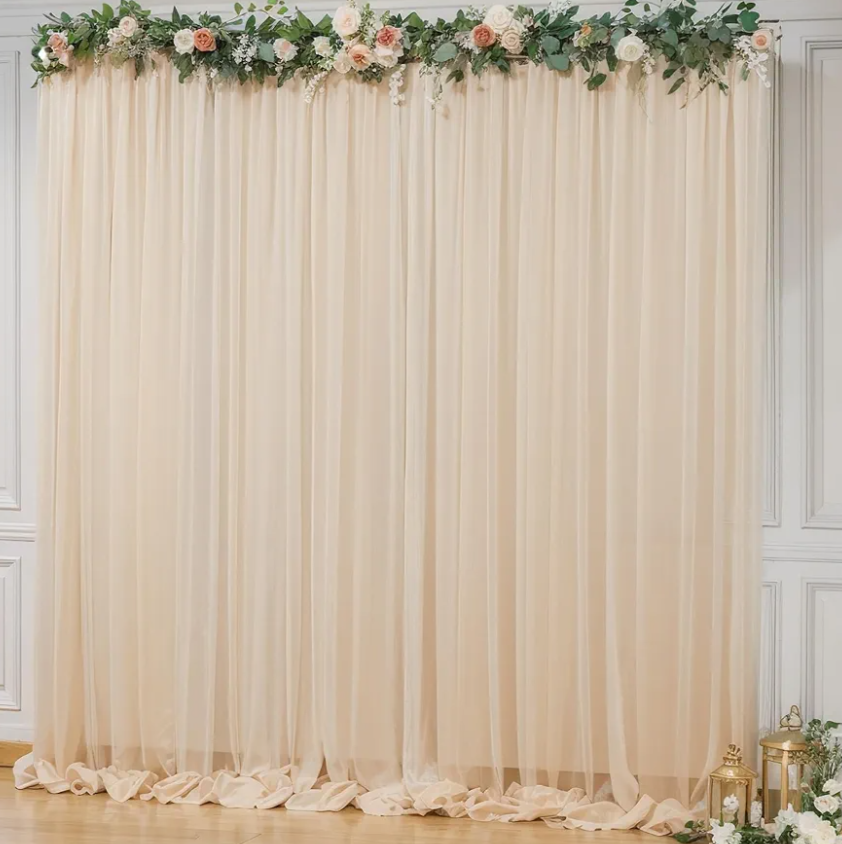 10x10ft Champagne Tulle Backdrop Curtain for Parites, Sheer Backdrop Curtains for Wedding Baby Shower Birthday Party Photo Shoot Decorations, Size: 10ft x 10ft(2 Panels 5*10ft)