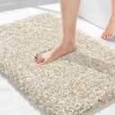 Yimobra Bath Rugs for Bathroom 32x20, Ultra Soft and Water Absorbent Bath Mats, Non Slip Plush Shower Mat Outside, Microfiber Mats for Bathroom Floor/Tub, Machine Washable, Light Beige and White