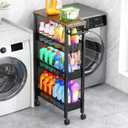 Vivihomety 4-Tier Slim Utility Rolling Laundry Cart with Wheels, Metal (Black, 7.1 inch Wide)