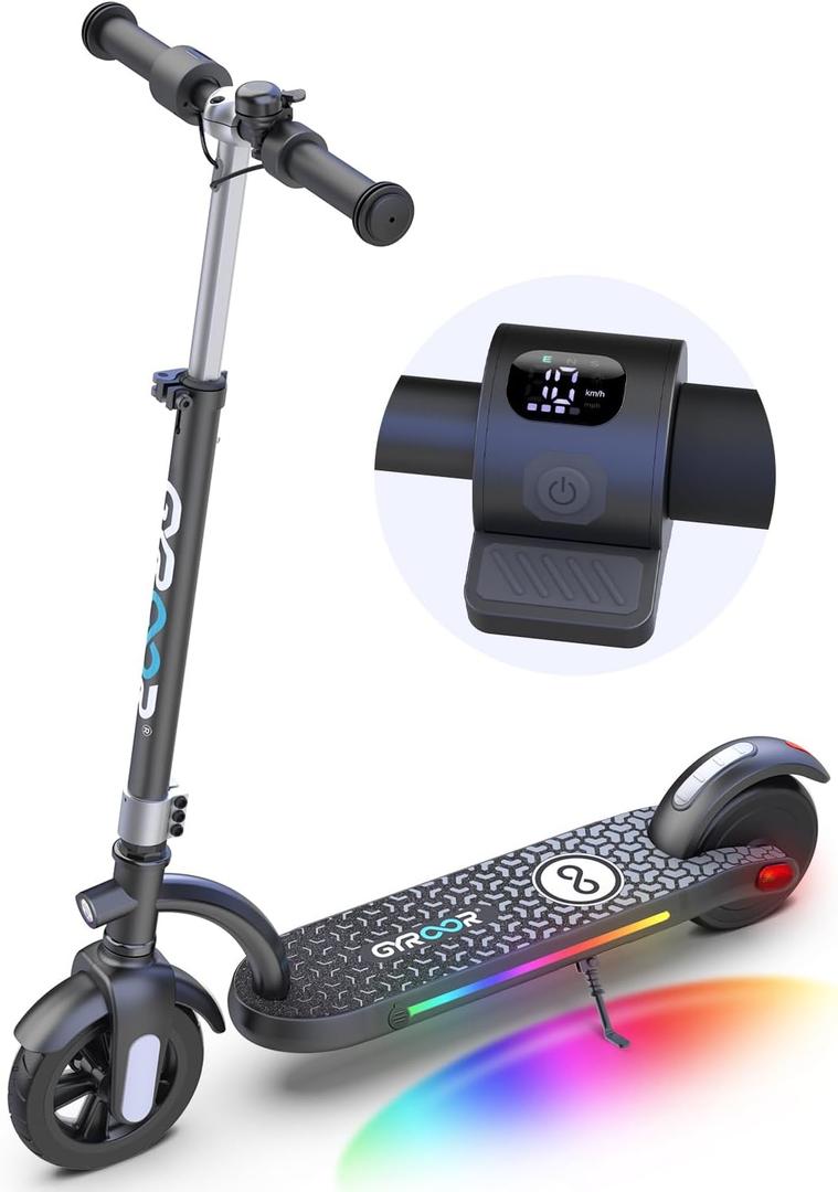 Gyroor H40 Kids Electric Scooter, 180W Motor, Up to 10 MPH, LED Display & Colorful Lights, Adjustable Height, for Boys & Girls Ages 8-12, Great Birthday Gift (Silvery)
