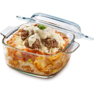 NUTRIUPS 1L Glass Square Casserole Dish with Lid, Mini Glass Casserole Cookware (5.7in)