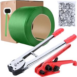 MYFAMIREA Heavy Duty Banding Strapping Kit with Tensioner Tool, 1/2"x 3500FT Green Polypropylene Plastic Packaging Strapping, 300 Metal Seals, Sealer Tool for Pallets, Logistics, Warehouse (Red)