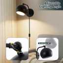Plug in Wall Sconces Set of 2, Adjustable Angle Black Wall Lights with Plug in Cord & On/Off Switch, Bedside Wall Mounted Lamp with Globe Shade for Bedroom Living Room Bathroom(2 Bulbs Included)