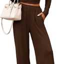 PRETTYGARDN Two Piece Lounge Sets For Women 2025 Casual Long Sleeve Shirts Wide Leg Pants Tracksuit Workout Matching Set (Brown, XXL)