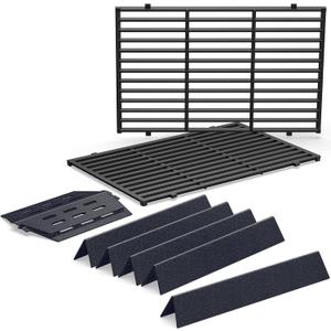 Grill Parts for Weber Genesis 300 Grills with Front Control Knob, Grill Grates for Genesis E310 S310 E/S320 E/S330, 17.5" Flavorizer Bars&Heat Deflectors, 19.5" Grill Grates for Weber 7524 7621 65505