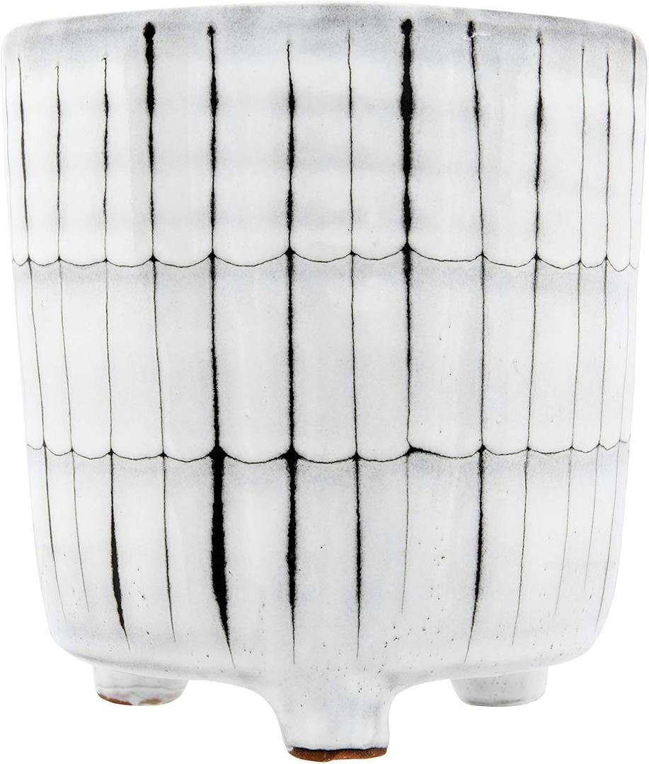 Creative Co-Op White & Black Terracotta Footed Planter