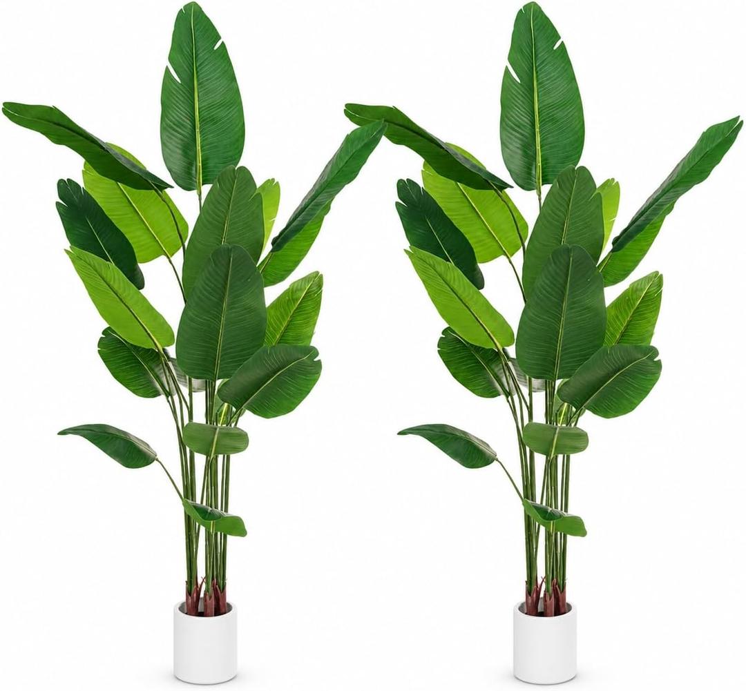 Bird of Paradise Artificial Plant 6.6 ft Tall Faux Banana Leaf Tree, 2 Pack