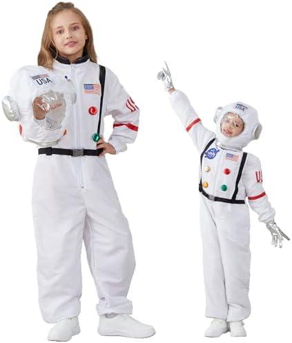 LANGXUN Kids Astronaut Halloween Costume Set, Boys Girls Space Suit Dress Up, Toddler Pilot Jumpsuit for Themed Party