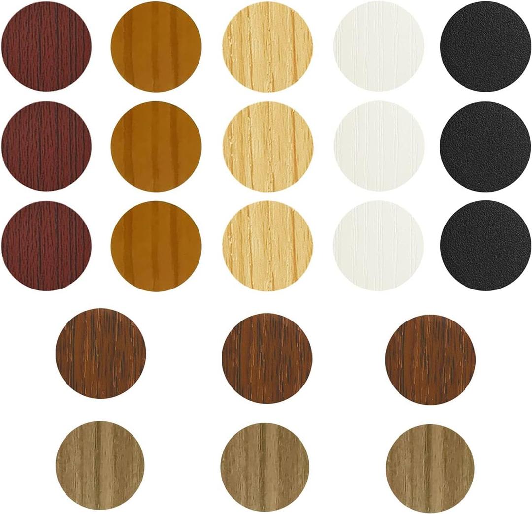 PVC Cover Caps Adhesive Screw Hole Stickers 378 PCS for Wall Vinyl Wood Furniture Repairing, 7 Colors Waterproof Plastic Cover for Cabinets Bookcase Desk Countersunk Screws Cam Lock