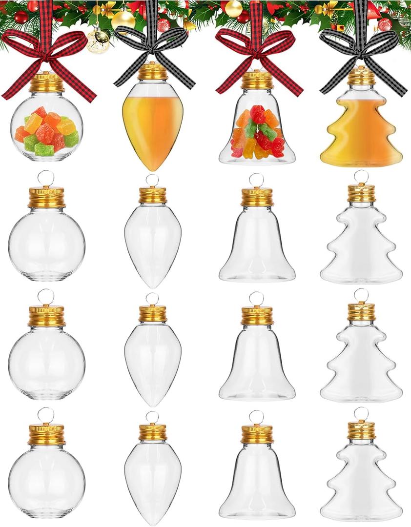Yotako 16Pcs Fillable Christmas Ornaments, Booze Balls Christmas Ornaments Clear Ornaments for Drinks Christmas Booze Balls (4 Style, 50ml), Gift
