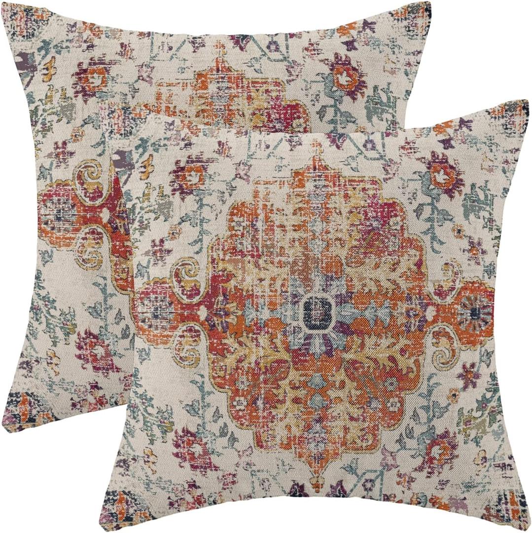 Burnt Orange Blue Boho Pillow Covers 18x18 Set of 2, Ethnic Design Decorative Throw Pillows Linen Carpet Pattern Farmhouse Cushion Pillow Covers for Sofa Couch Outdoor Decor Burnt Orange Blue Boho Pillow Covers 18x18 Set of 2, Ethnic Design Decorative Throw Pillows Linen Carpet Pattern Farmhouse Cushion Pillow Covers for Sofa Couch Outdoor Decor