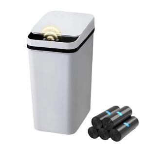 FRESHLIX Bathroom Trash Can 2.6 Gallon Automatic Small Garbage Can with Lid, Slim Motion Sensor Plastic Narrow Trash Bin for Bedroom, Kitchen, Office (A-Basic Battery Supply-Grey, 1 Pack(2.6 Gallon))