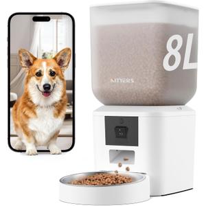 Automatic Dog & Cat Feeder with Camera & WiFi  8L/34 Cups, 1080P Night Vision, 2.4 & 5G WiFi, 2-Way Talk, 10s Voice Recording, Timed Food Dispenser, Up to 99 Portions, 15 Meals Per Day (White)