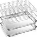 4Pcs Baking Sheet Pan with Rack Set, Joyfair Stainless Steel Oven Rectangular Pans Tray & Cooling Racks for Cookie/Jelly Roll/Bacon, Commercial Metal & Rust-free, Dishwasher Safe (10.4 Inch)