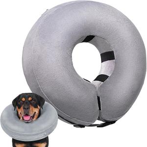 Crazy Felix Dog Donut Pillow Cone Collar Alternative After Surgery Soft Cone to Stop Licking Inflatable Dog Head Collar for Small Medium Dogs Bulldog Pug (Grey)