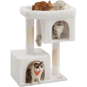 Feandrea Cat Tree, 39.8-Inch Cat Tower, XL, Cat Condo for Extra Large Cats up to 44 lb, Large Cat Perch, 2 Cat Caves, Scratching Post, Cream White UPCT614T01 (XL (26.8"L x 18.9"W x 39.8"H))