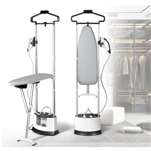 Professional Standing Garment Steamer for Clothes Steamer and Dry Iron | Quick 25s Heat-Up, 1-Hour Powerful Steam, with Flat & Hanging Folding Ironing Board, Fabric Brush and Ironing Gloves