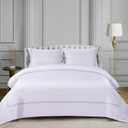 100% Cotton Duvet Cover Set Soft Comfortable with Embroidery Design 3 Pcs Sateen Weave Home Bedding Set (White & Grey, Queen)