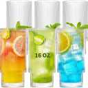 6 Pack Ribbed Drinking Glasses, 16 oz Vintage Glass Cups, Highball Glasses, Premium Iced Coffee Glasses, Clear Glass Tumbler, Cocktail Glasses, Elegant Glassware for Water Juice Whiskey Beer