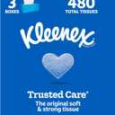 Kleenex Trusted Care Facial Tissues, 3 Flat Boxes, 160 Tissues per Box, 2-Ply (480 Total), Packaging May Vary (White)