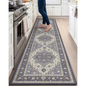 DEXI Kitchen Floor Mats Anti Fatigue, 23x107 Large Long Cushioned Vintage Runner Rug Waterproof, Standing Comfort Memory Foam Padded for Front Sink Laundry Office, Dark Grey